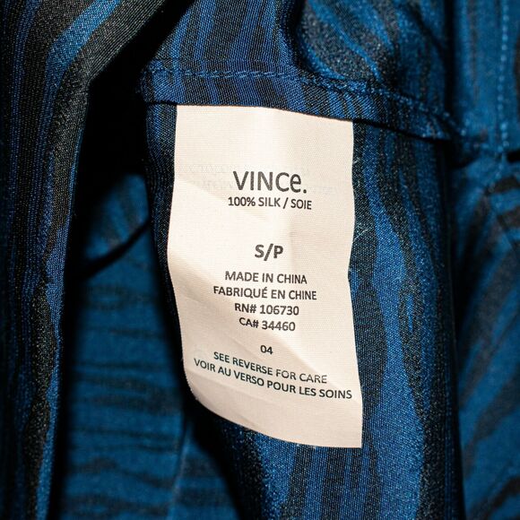 VINCE 100% Silk Blouse Blue stripe print Size Small - Picture 7 of 8